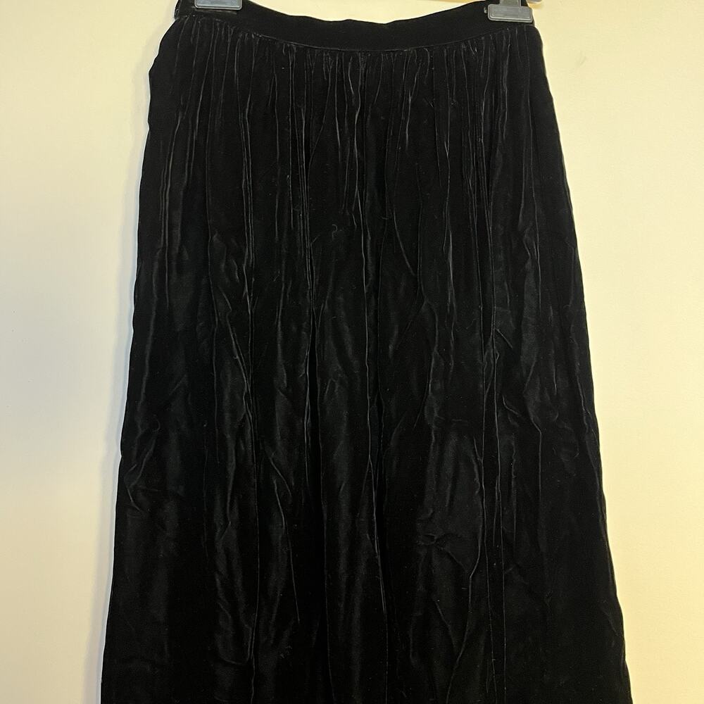 Vintage Gloria Sachs Pleated Velvet Midi Skirt Black Size 8 USA Union Made